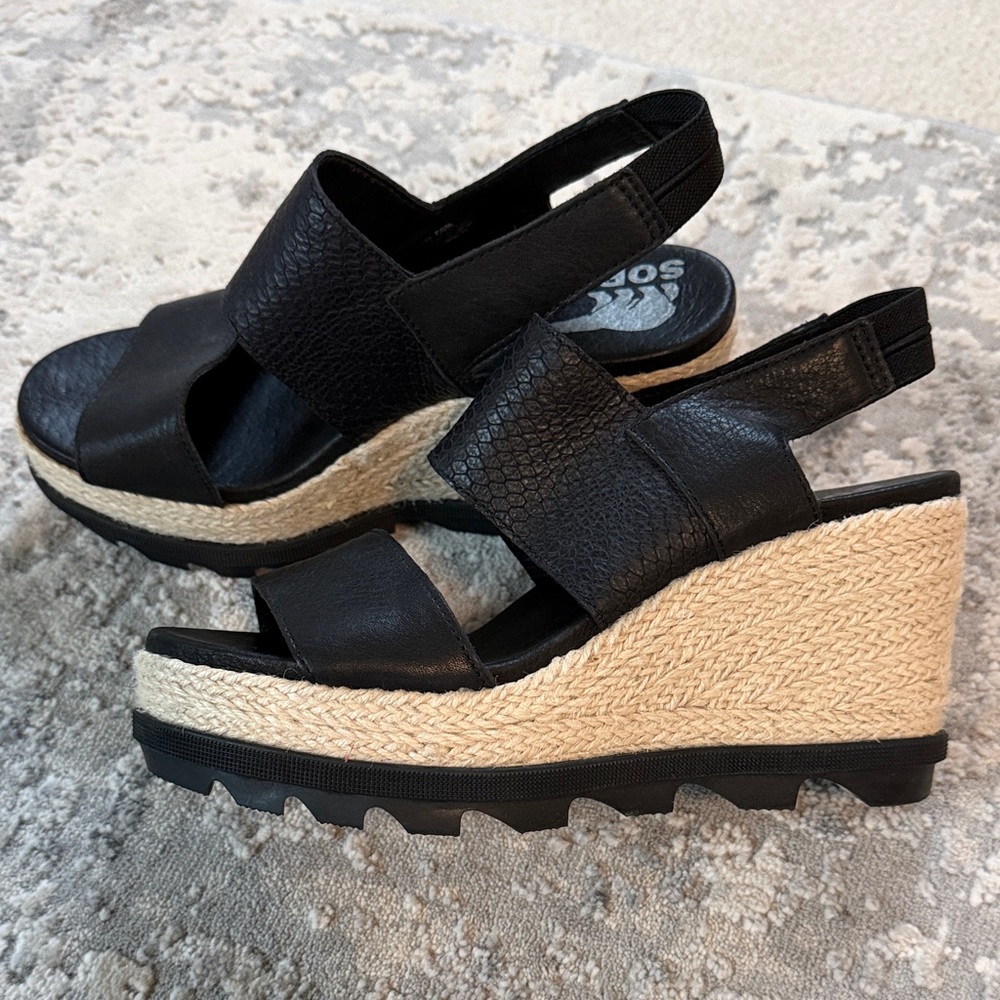 Sorel Black Espadrille Wedge Slingback Sandals